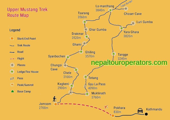 Upper Mustang Trek Map